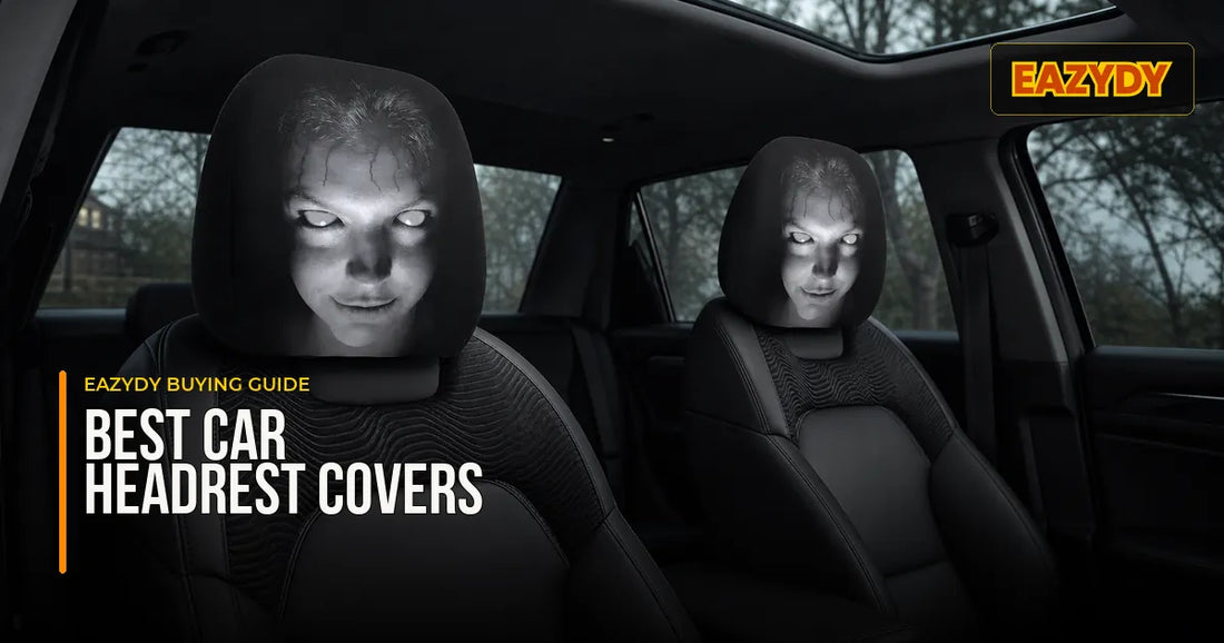 Buyer comparing fit, material information, design and pack quantity for car headrest covers
