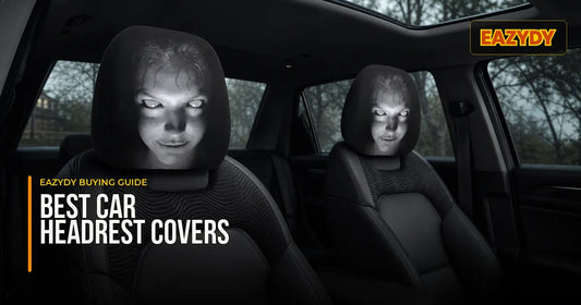 Buyer comparing fit, material information, design and pack quantity for car headrest covers