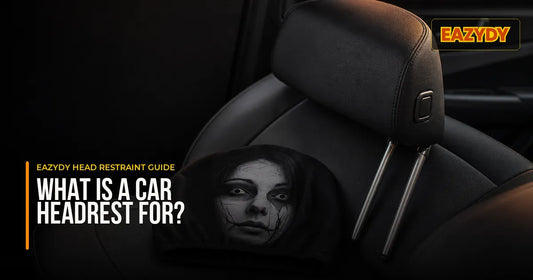 Removable two-post car head restraint beside a separate Eazydy fabric cover