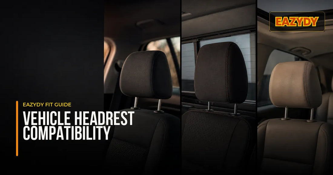 Three generic removable headrests in car, truck and SUV interiors