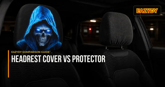 Eazydy Halloween car headrest cover compared with a plain headrest protector sleeve
