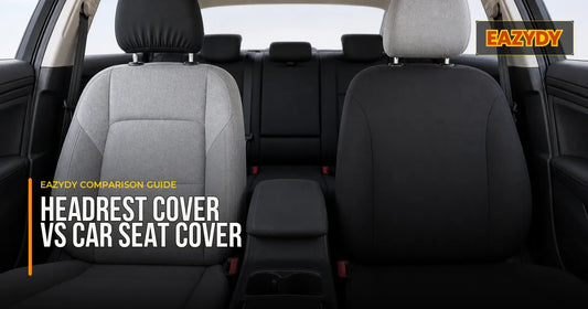 Headrest-only cover compared with a larger car seat cover on two front vehicle seats