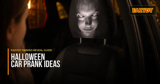 Consenting participant viewing scary headrest covers in a parked and secured vehicle