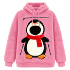 Green fleece hoodie with a penguin pet pouch