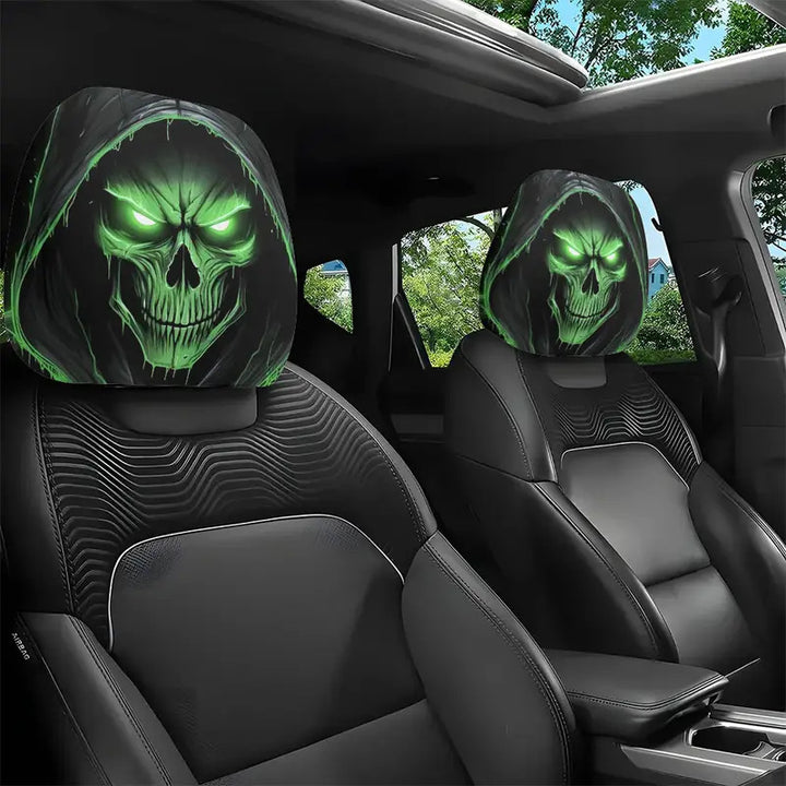 Green Skull Halloween car headrest cover design