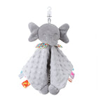 Gray elephant baby lovey with ribbon tags