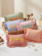 Personalized Gingham Ruffle Makeup Bag