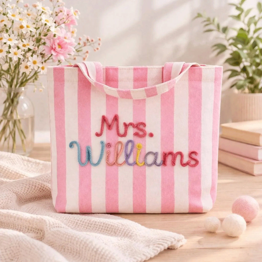 Personalized Striped Tote Bag