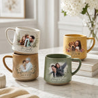 Stoneware mugs printed with a couple photo and their names in script