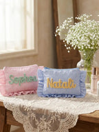 Personalized Gingham Ruffle Makeup Bag