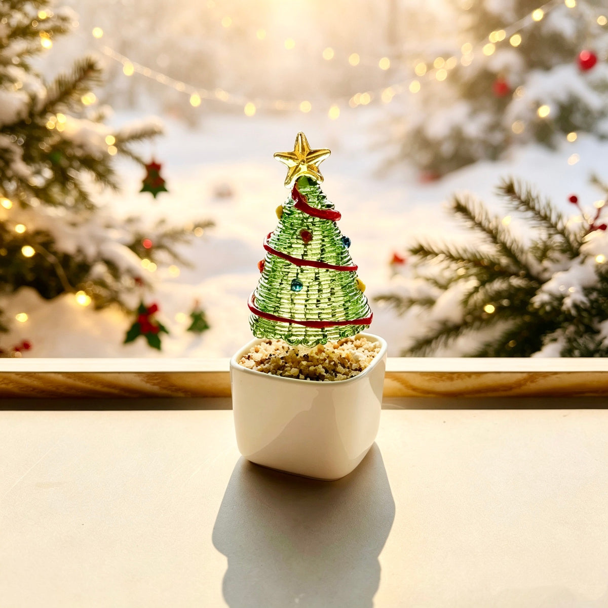 Mini Glass Christmas Tree in a Ceramic Pot