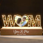 Acrylic letter night light spelling MOM with a couple's photo in the heart