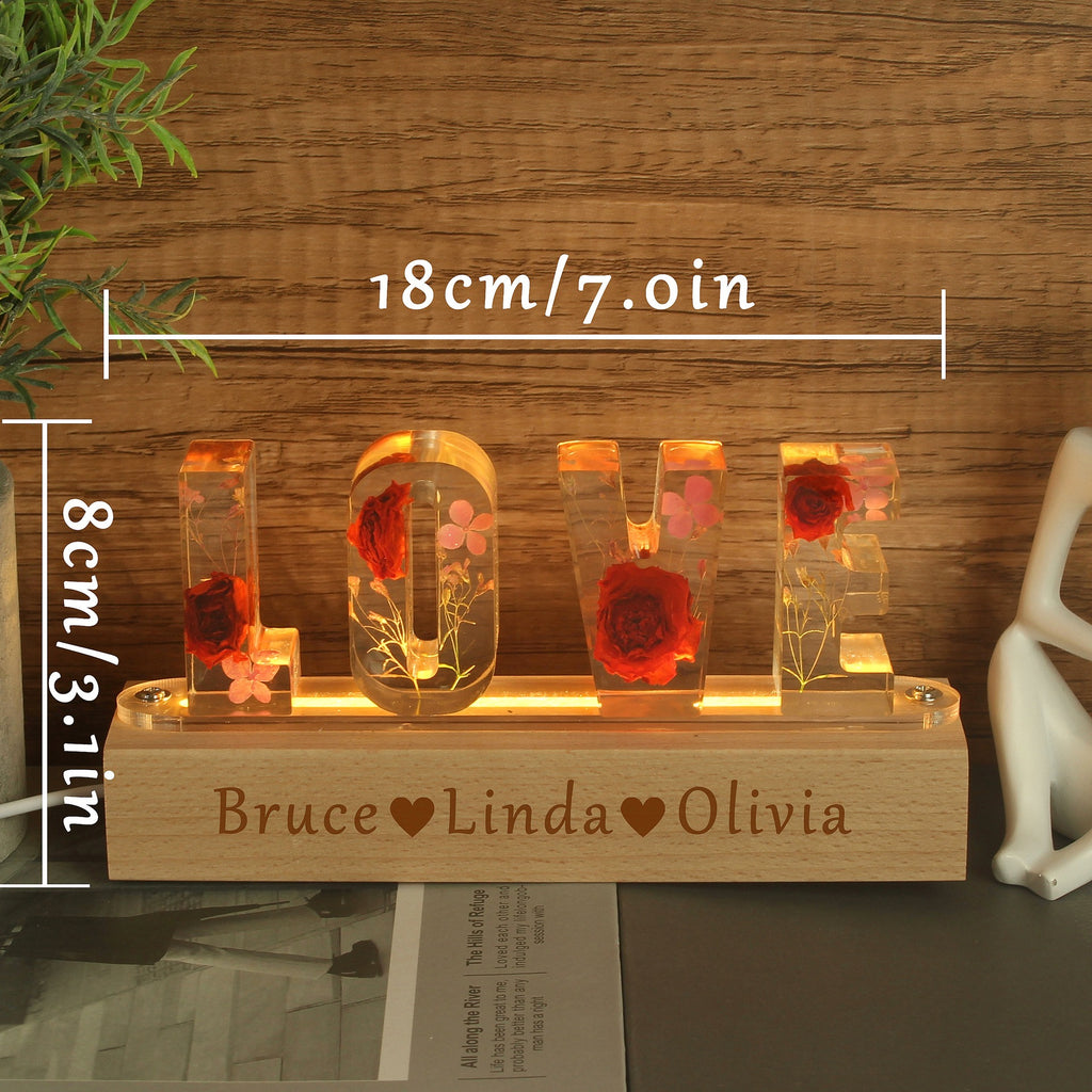 Personalized Pressed Flower Word Lamp