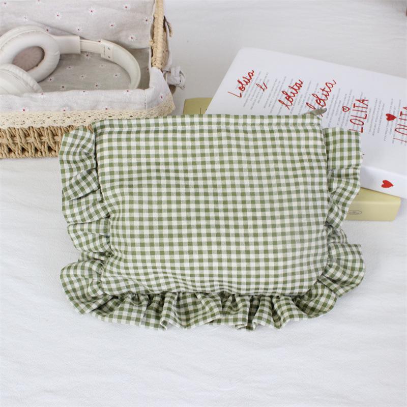 Personalized Gingham Ruffle Makeup Bag