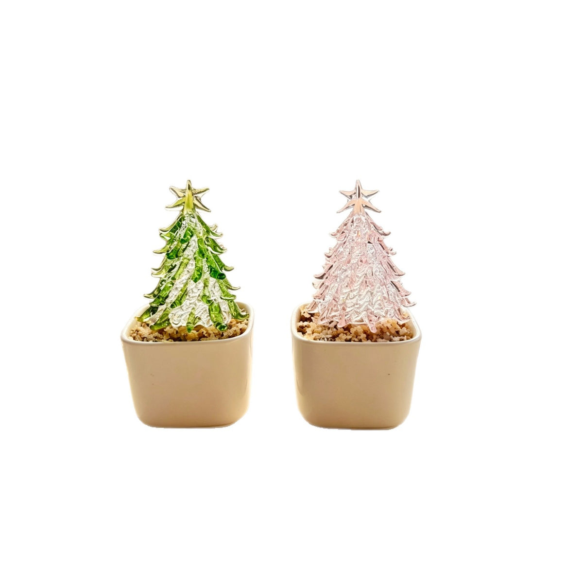 Mini Glass Christmas Tree in a Ceramic Pot