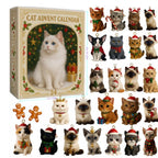 Cat advent calendar box with 24 cat ornaments in Christmas outfits