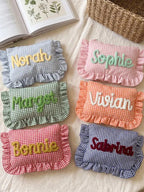 Personalized Gingham Ruffle Makeup Bag
