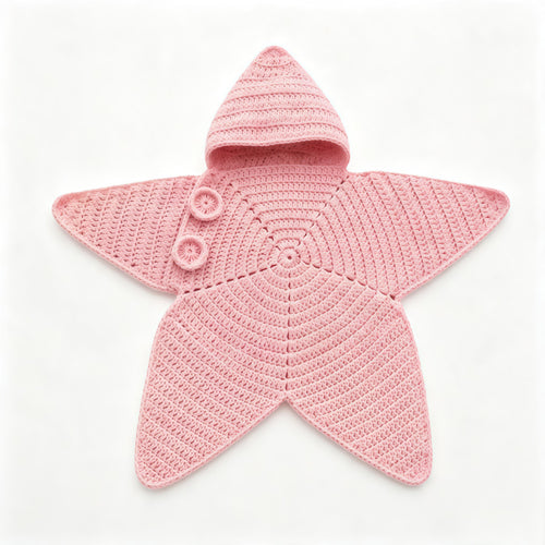 Pink crochet starfish baby sleep sack with a hood