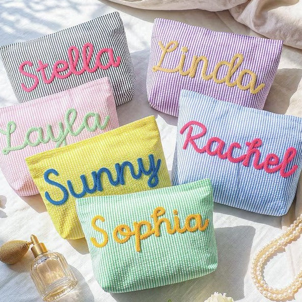 Personalized Seersucker Makeup Bag