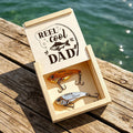 Engraved fishing lures in a Reel Cool Dad wooden gift box