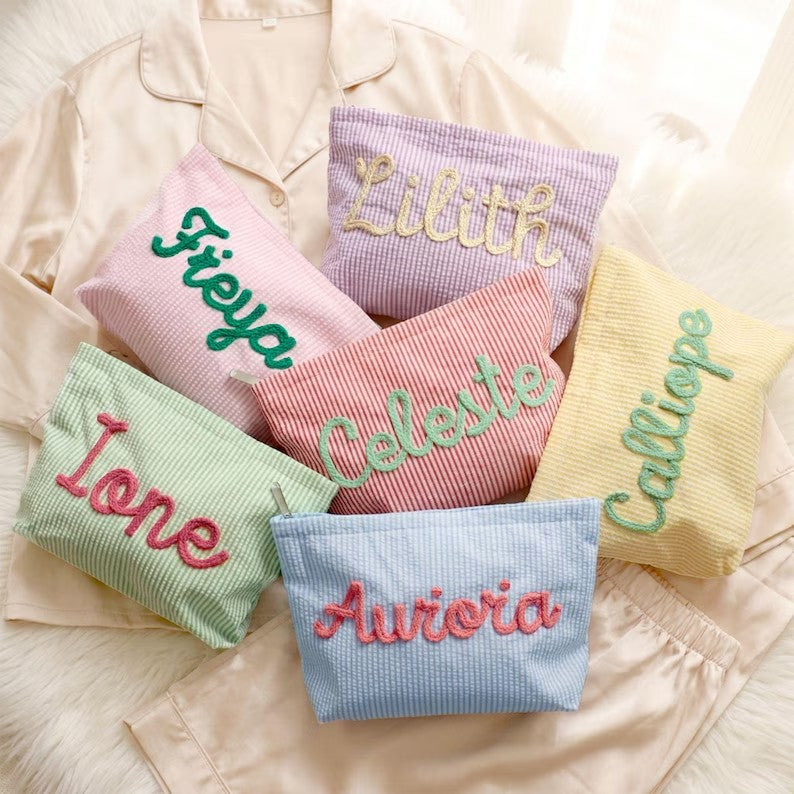 Personalized Seersucker Makeup Bag