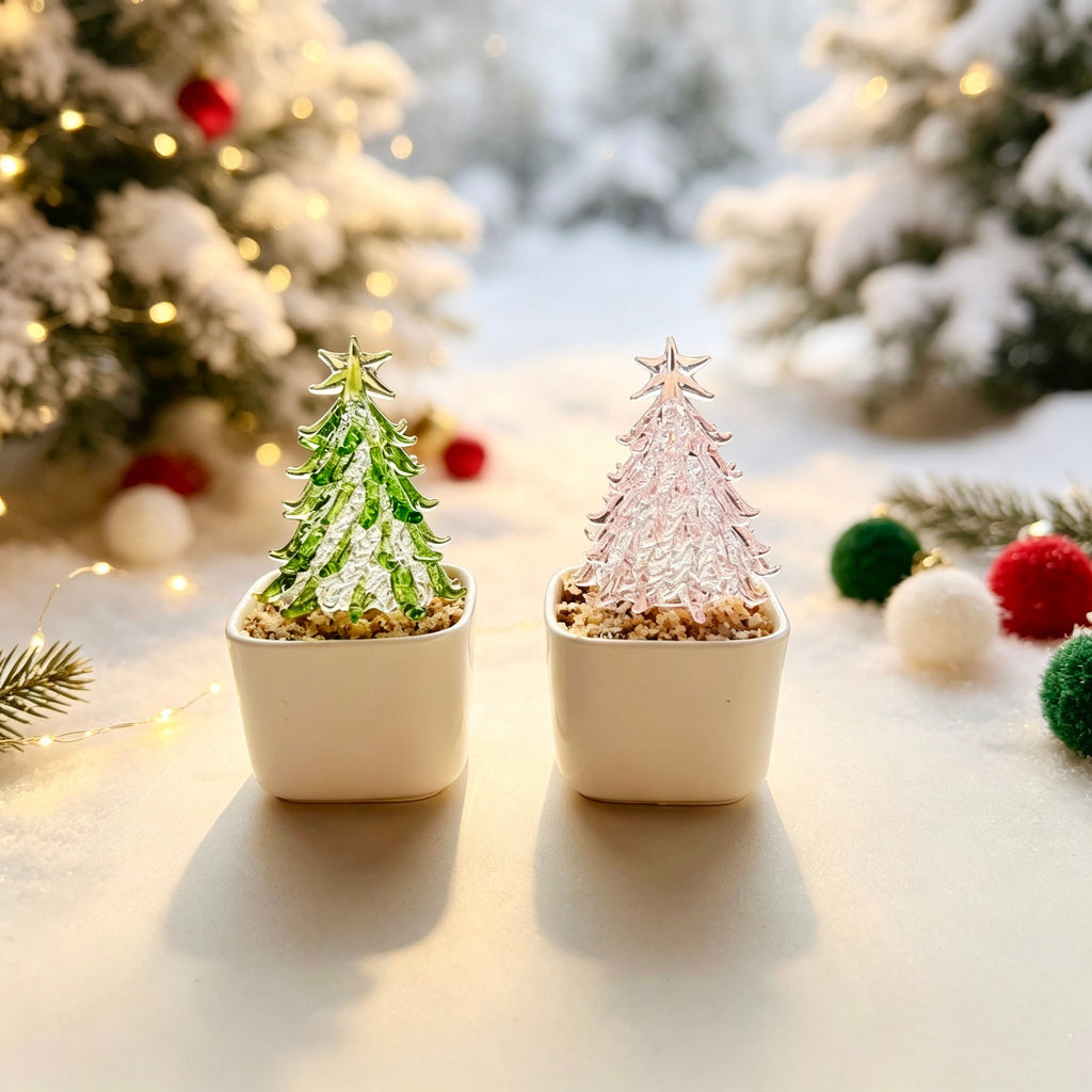Mini Glass Christmas Tree in a Ceramic Pot