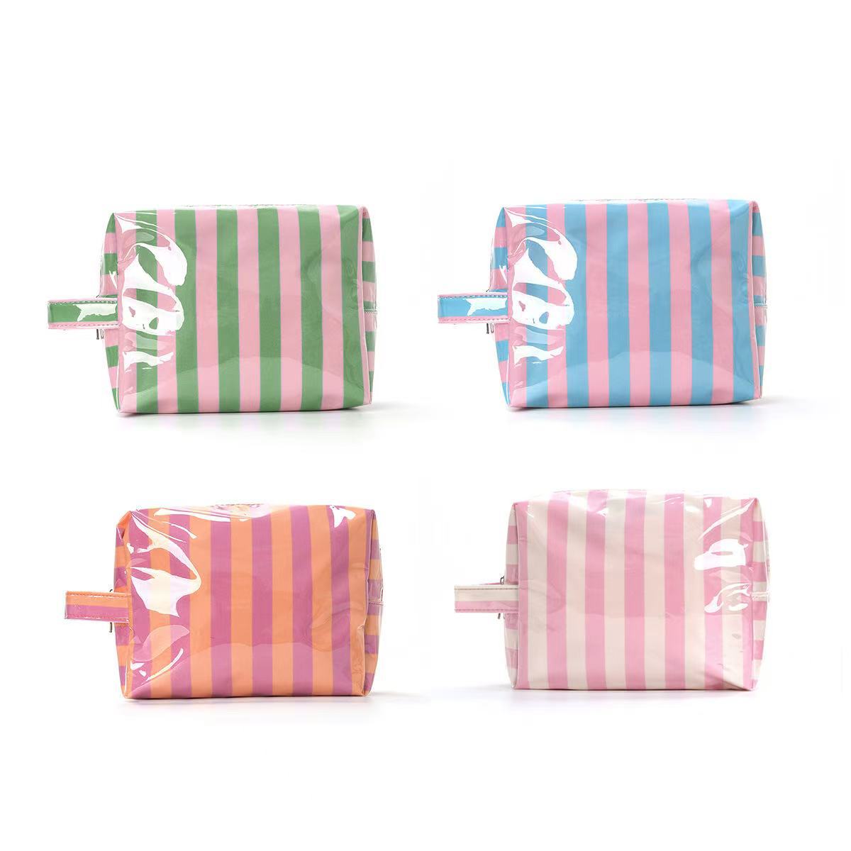 Striped glossy toiletry bags in four colors