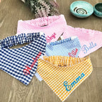 Gingham pet bandanas embroidered with pet names
