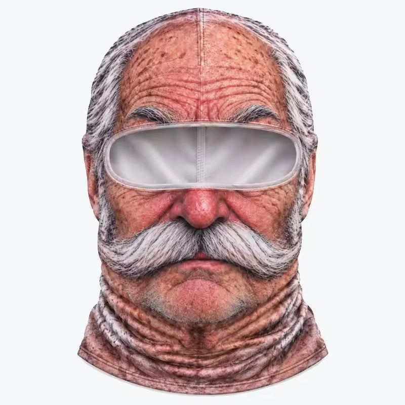 Ski mask printed with a mustached grandpa face