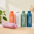 Matte insulated water bottles engraved with names in script