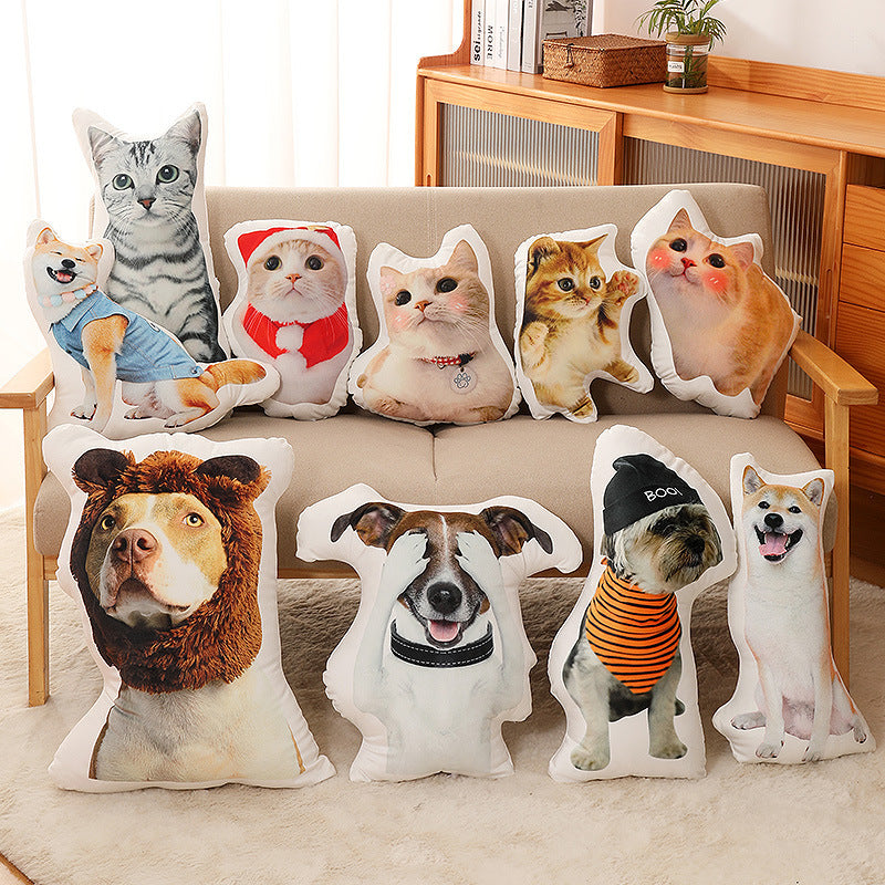 Pillows printed with pet photos and cut to the shape of each pet