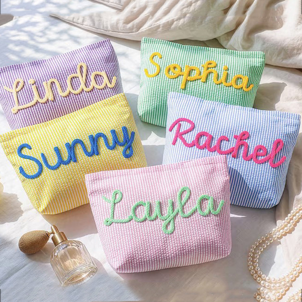 Personalized Seersucker Makeup Bag