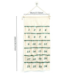 Canvas advent calendar with green pocket trim, about 45 × 100 cm, with 24 numbered pockets