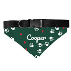 Green paw print dog bandana personalized with the name Cooper