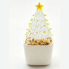 Mini glass Christmas tree with gold dots in a white pot
