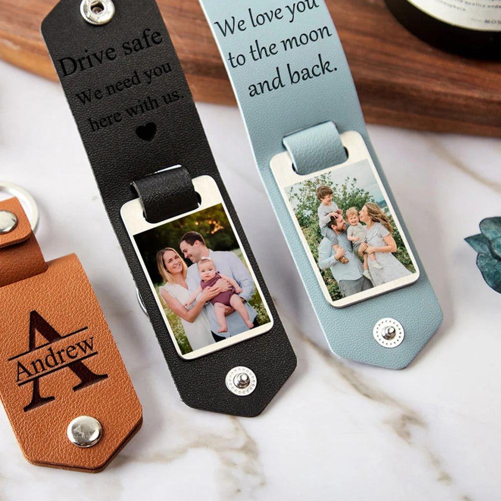Personalized Photo Leather Keychain
