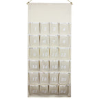 Fabric advent calendar with natural trim and 24 empty pockets on a wooden rod