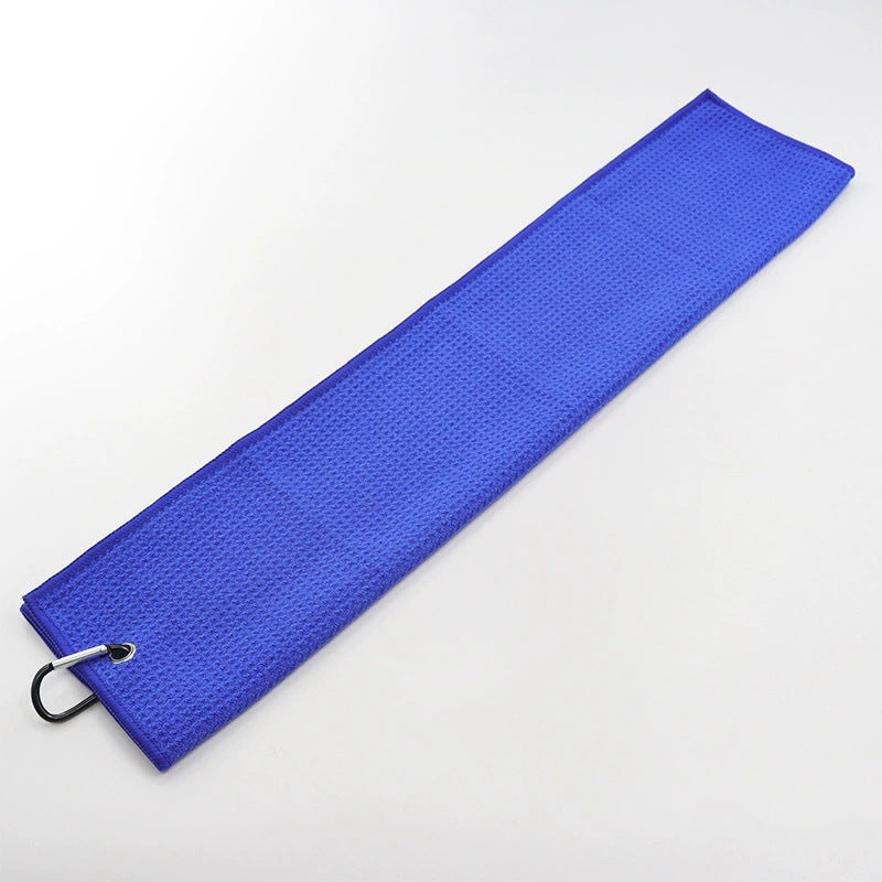 Royal blue waffle towel with a metal clip