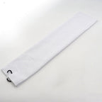 White golf towel laid flat with its carabiner